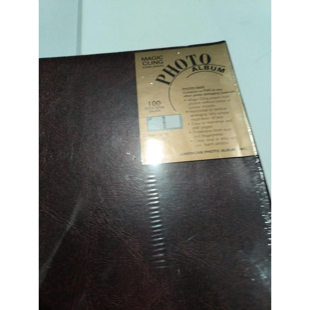 Magic CLING AMERICAN PHOTO ALBUM gold trim 100 Gold Edge Pages Sealed 3 Ring